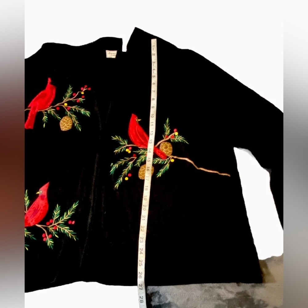 Women’s 2X Black Zip Cardigan Sweater Embroidered Red Cardinals Holiday - Picture 3 of 10